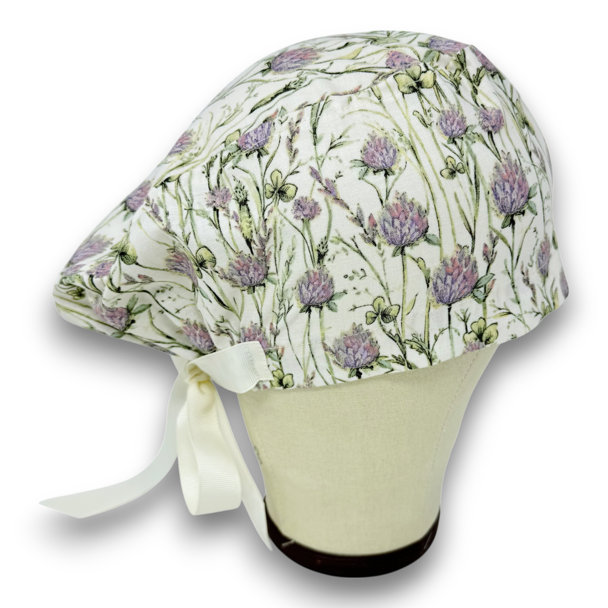 Clover Meadow Euro scrub cap with ties for Women by Paradise Caps. Euro PLUS style.