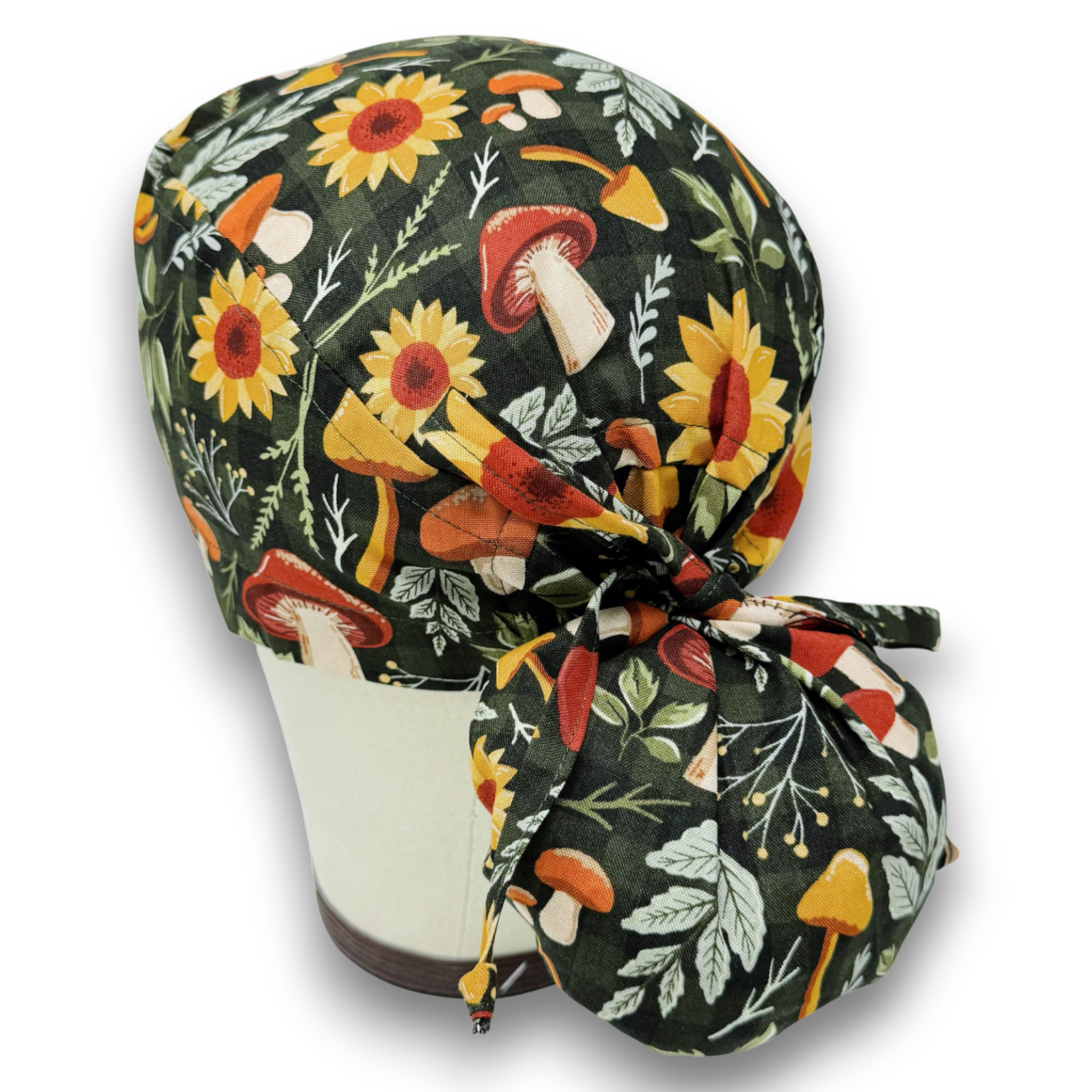 Fall flower Ponytail scrub cap for women with satin lined option by Paradise Caps.