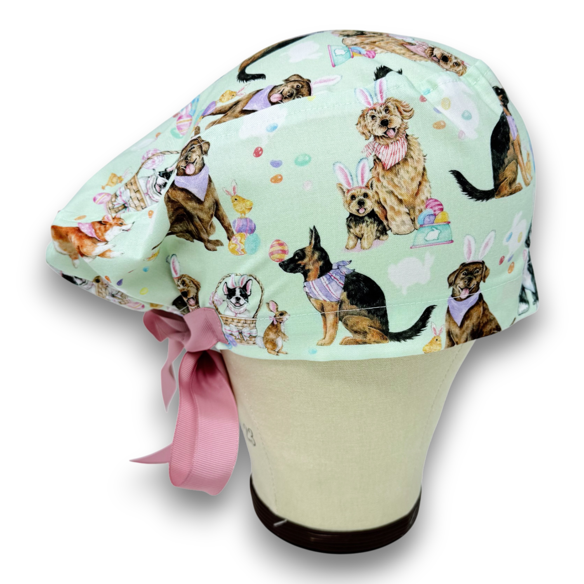 Easter dogs Euro scrub cap with ties for Women by Paradise Caps. Euro PLUS style.