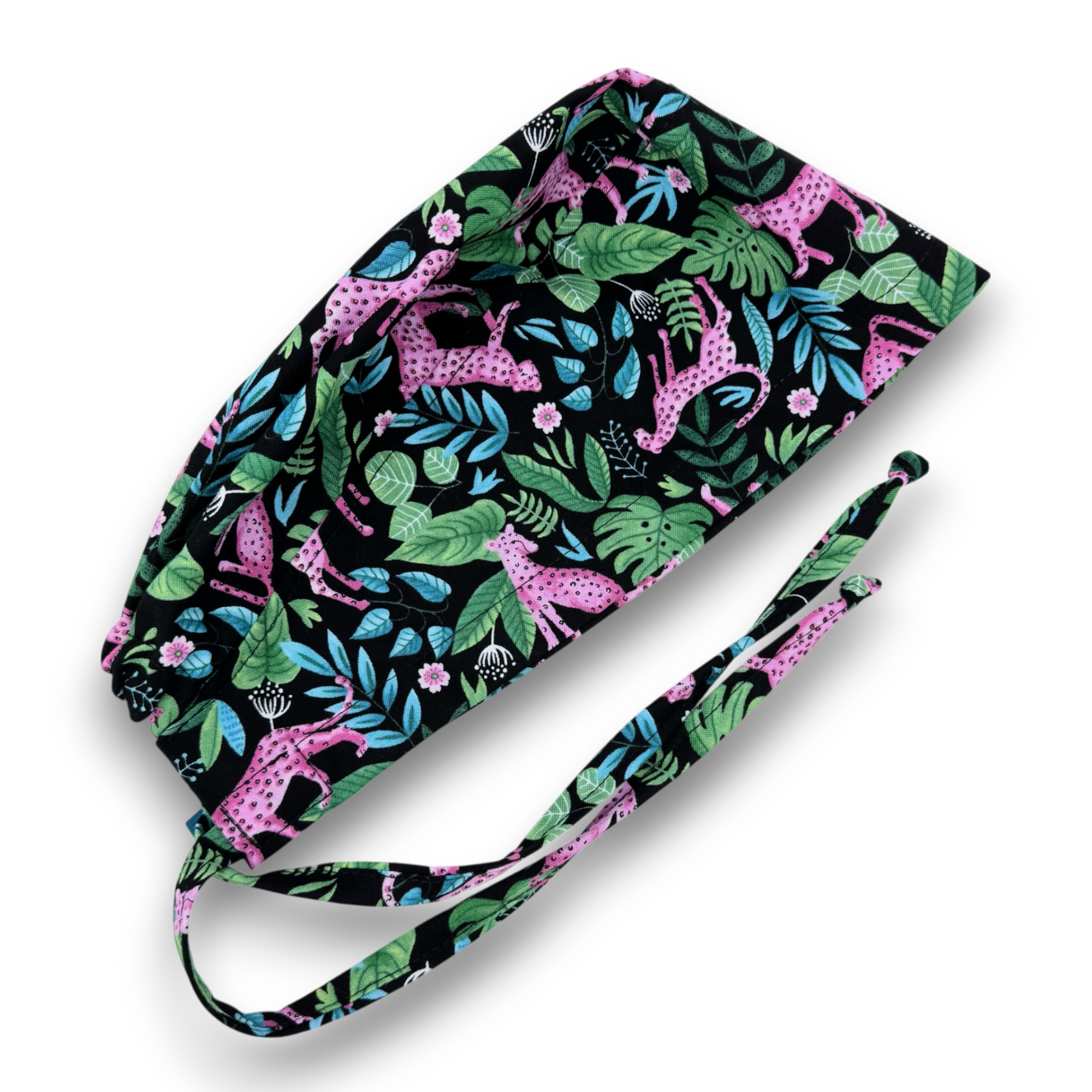 Leopard surgical cap. Animal skull tie-back style scrub cap by Paradise Caps.