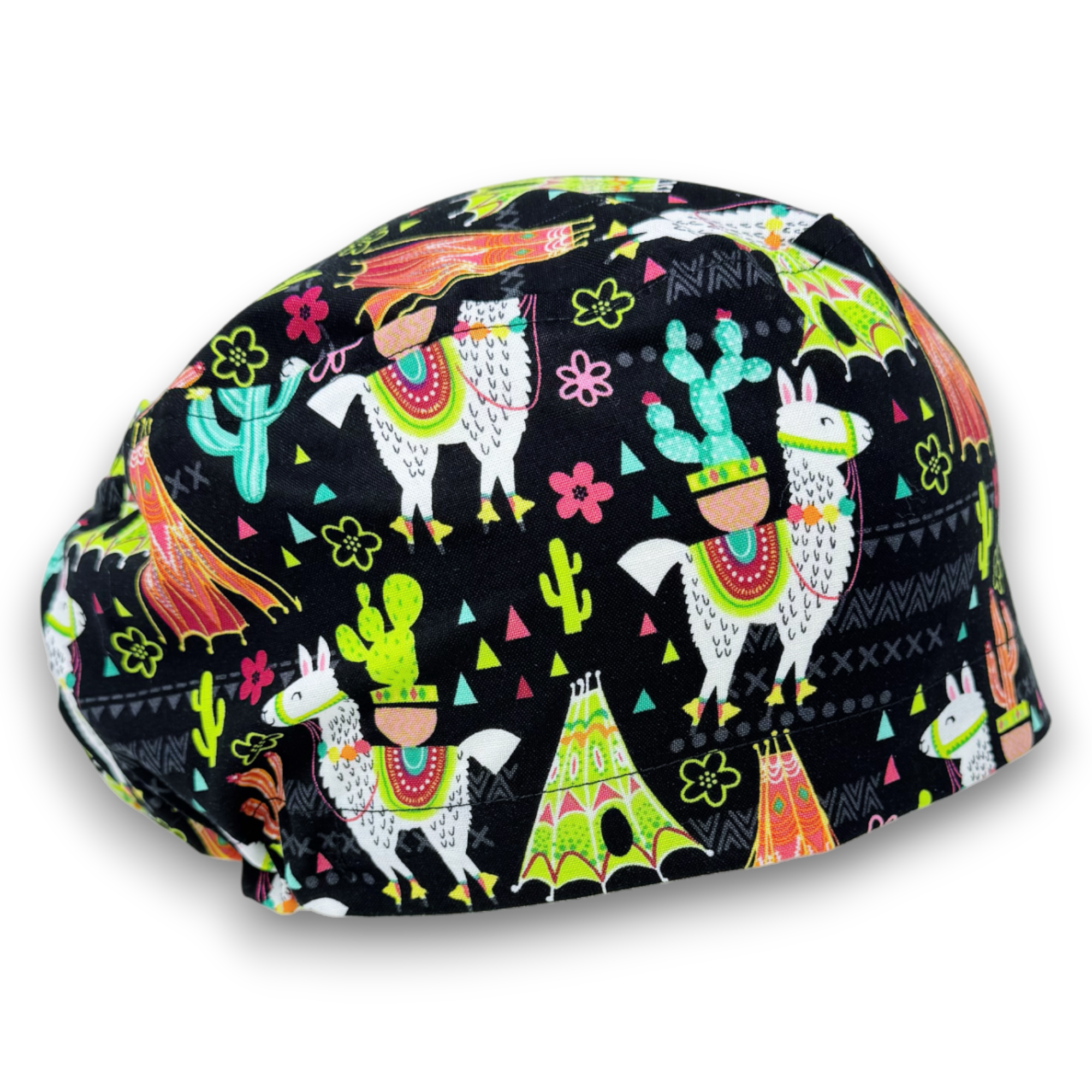 Llama Euro scrub cap for women, Animal European surgical cap satin lined by Paradise Caps.