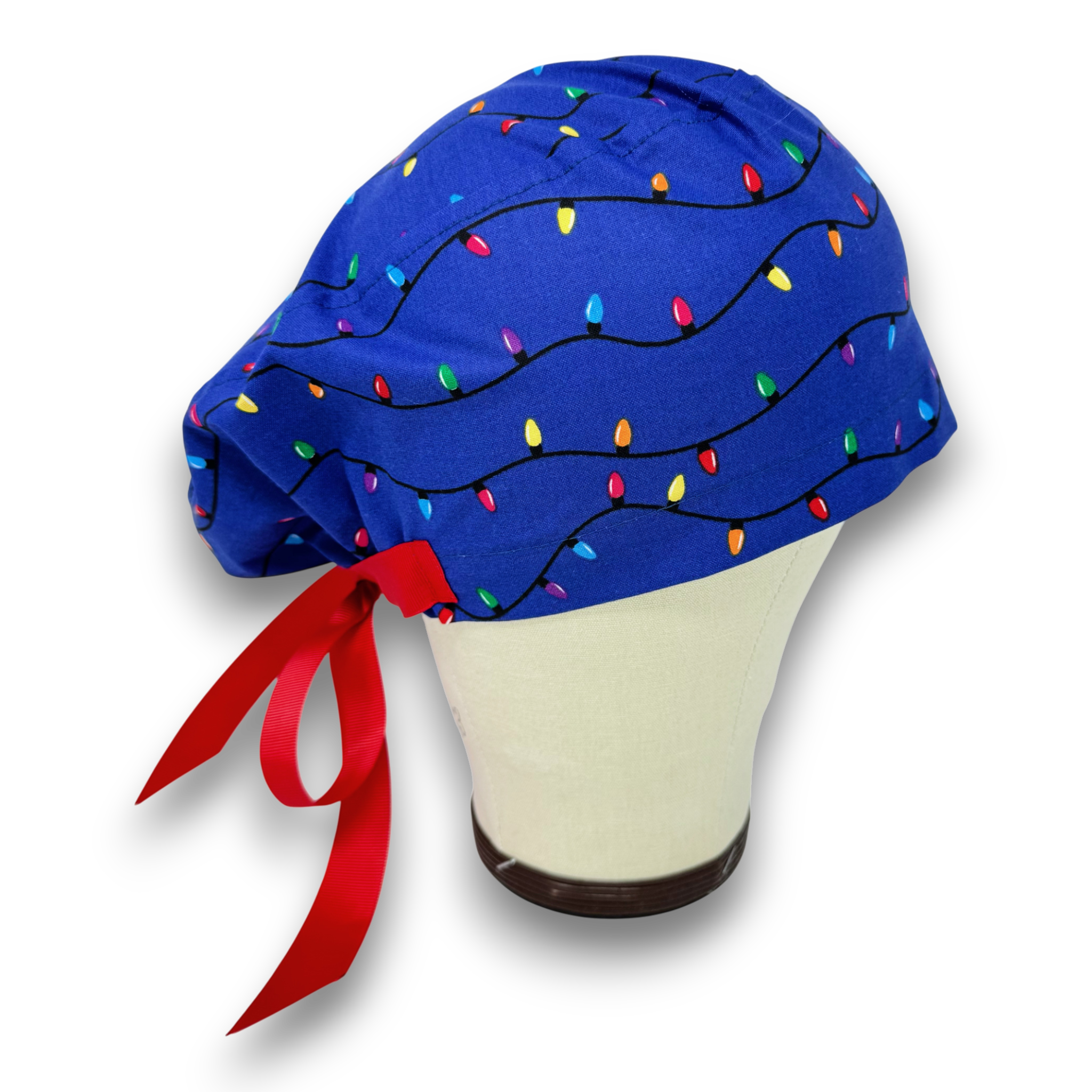 Christmas Lights Euro scrub cap with ties for Women by Paradise Caps. Euro PLUS style.