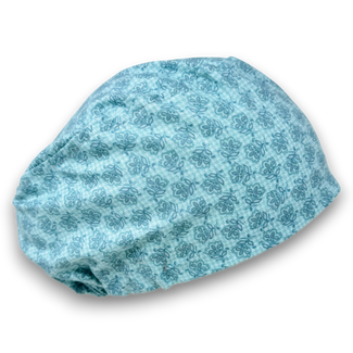 Floral Euro scrub cap for women, Blue European surgical hat with satin lined by Paradise Caps.