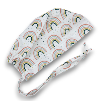 Cute Rainbow Skull tie-back style surgical scrub cap for men by Paradise Caps.