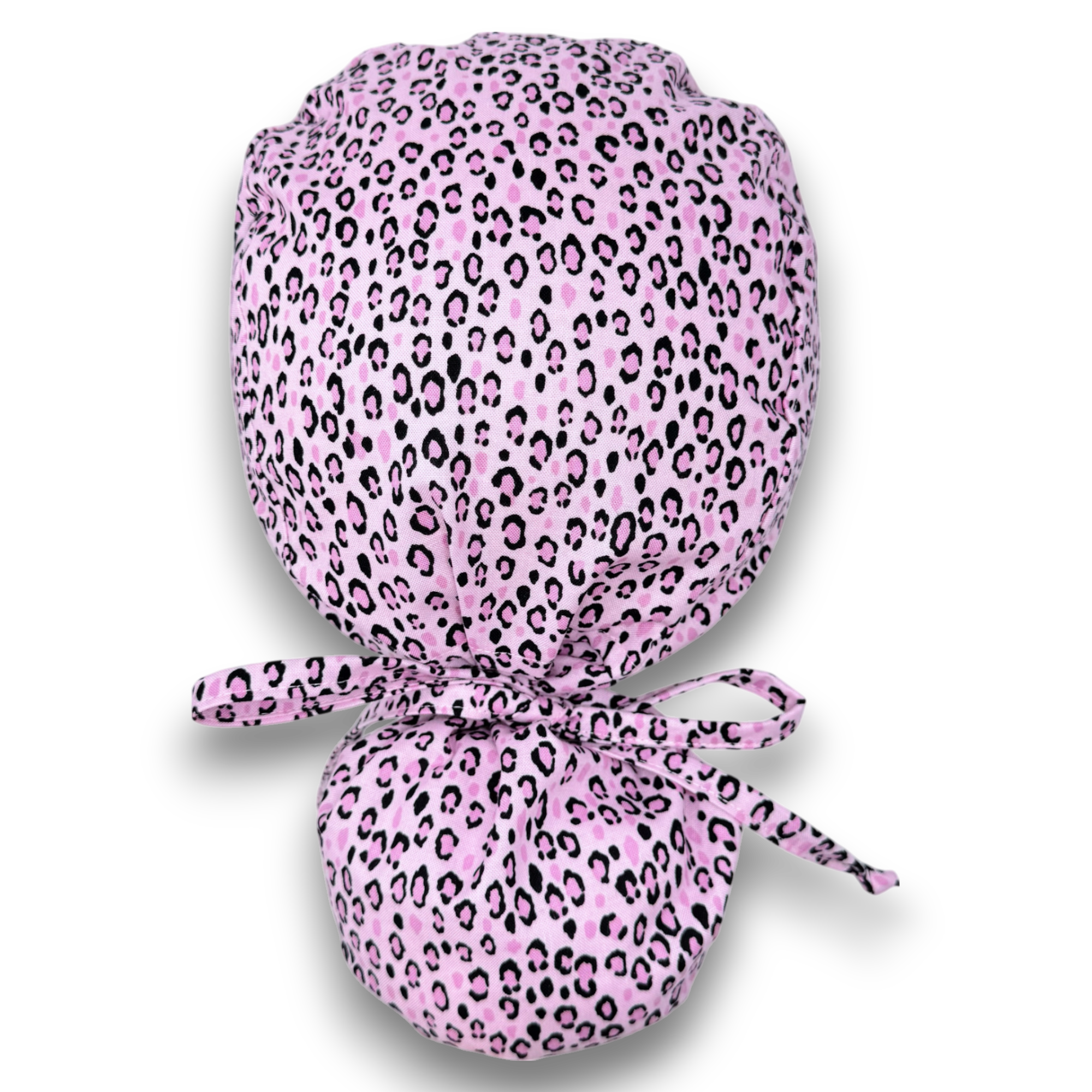 Leopard Ponytail scrub cap for women with satin lined option by Paradise Caps.
