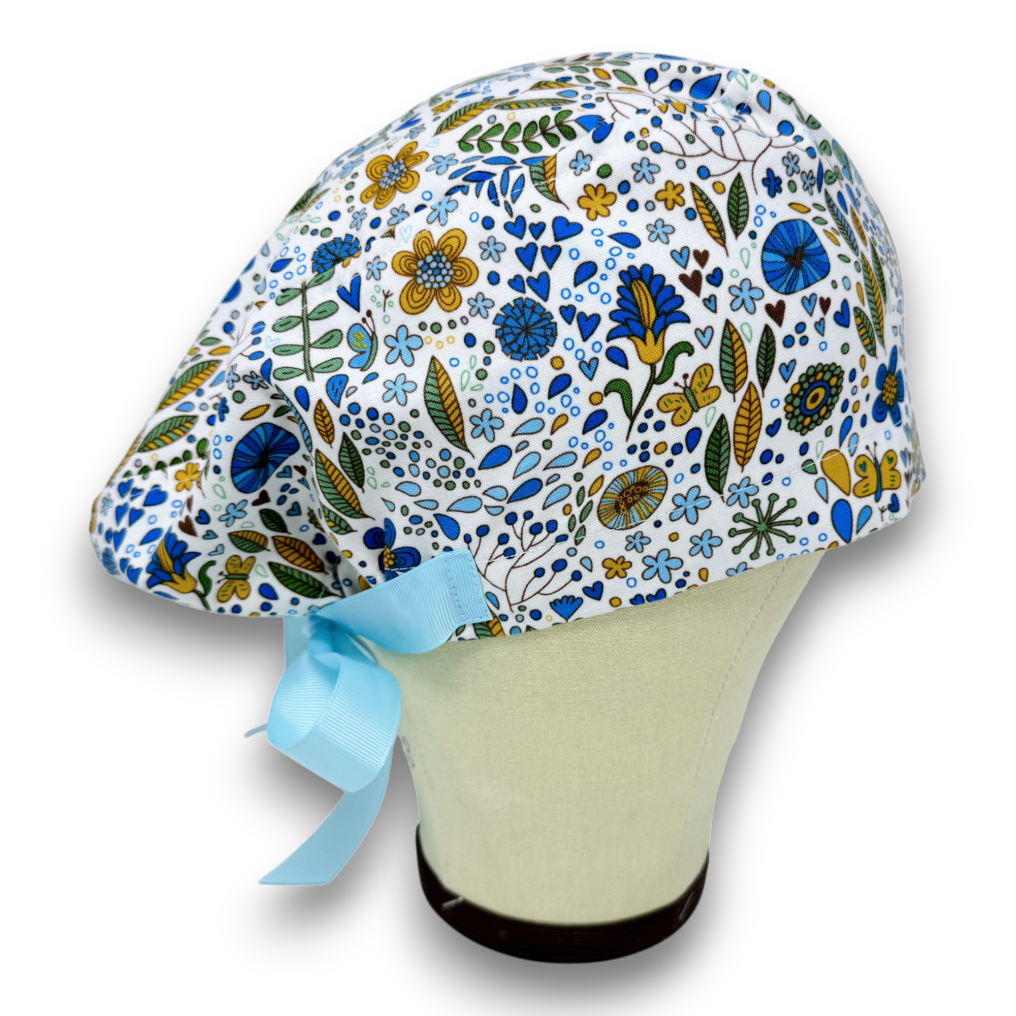 Wild flower Euro scrub cap with ties for Women by Paradise Caps. Euro PLUS style.