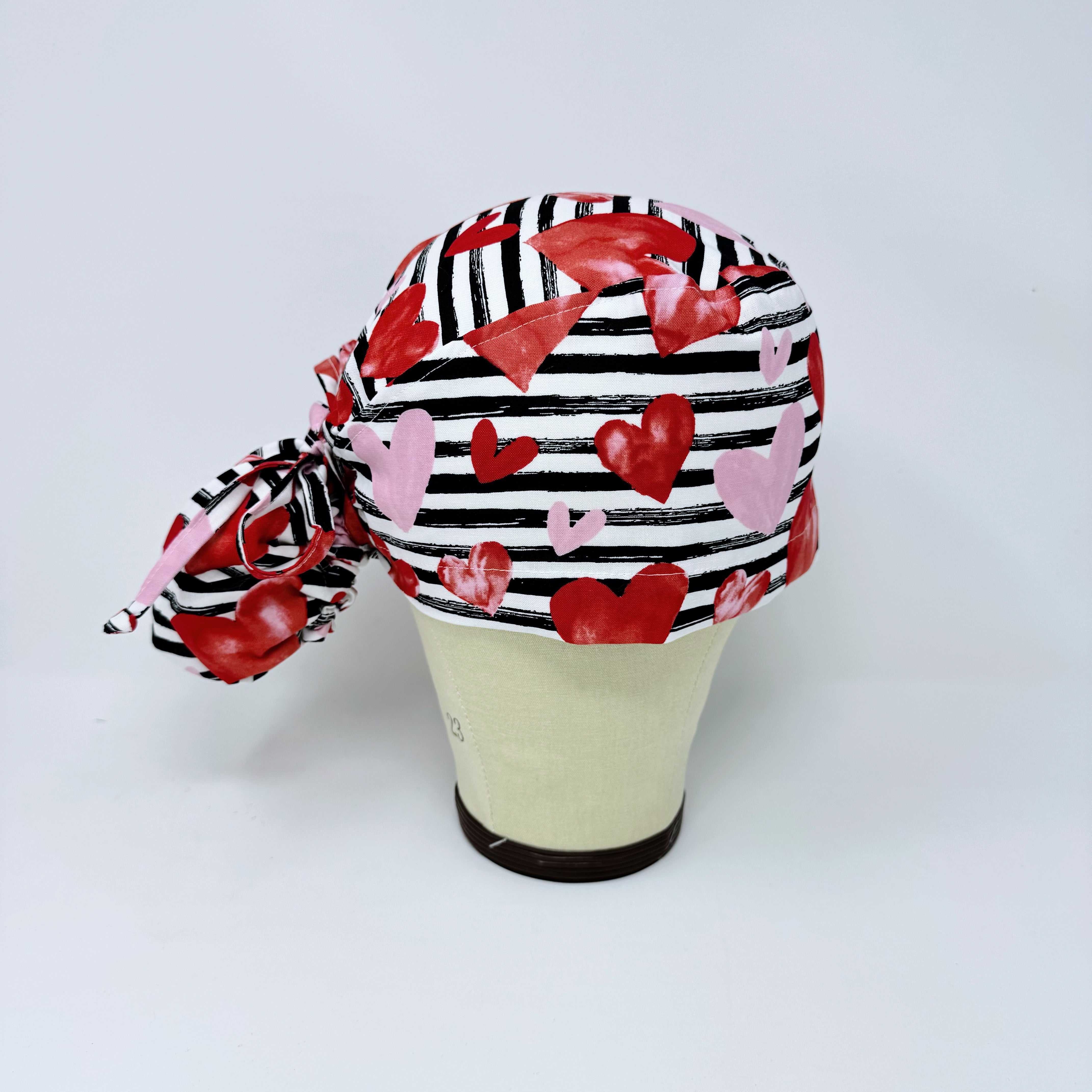 Valentine's day Ponytail scrub cap for women with satin lined option by Paradise Caps.