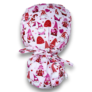 Valentine's day Ponytail scrub cap for women with satin lined option by Paradise Caps.