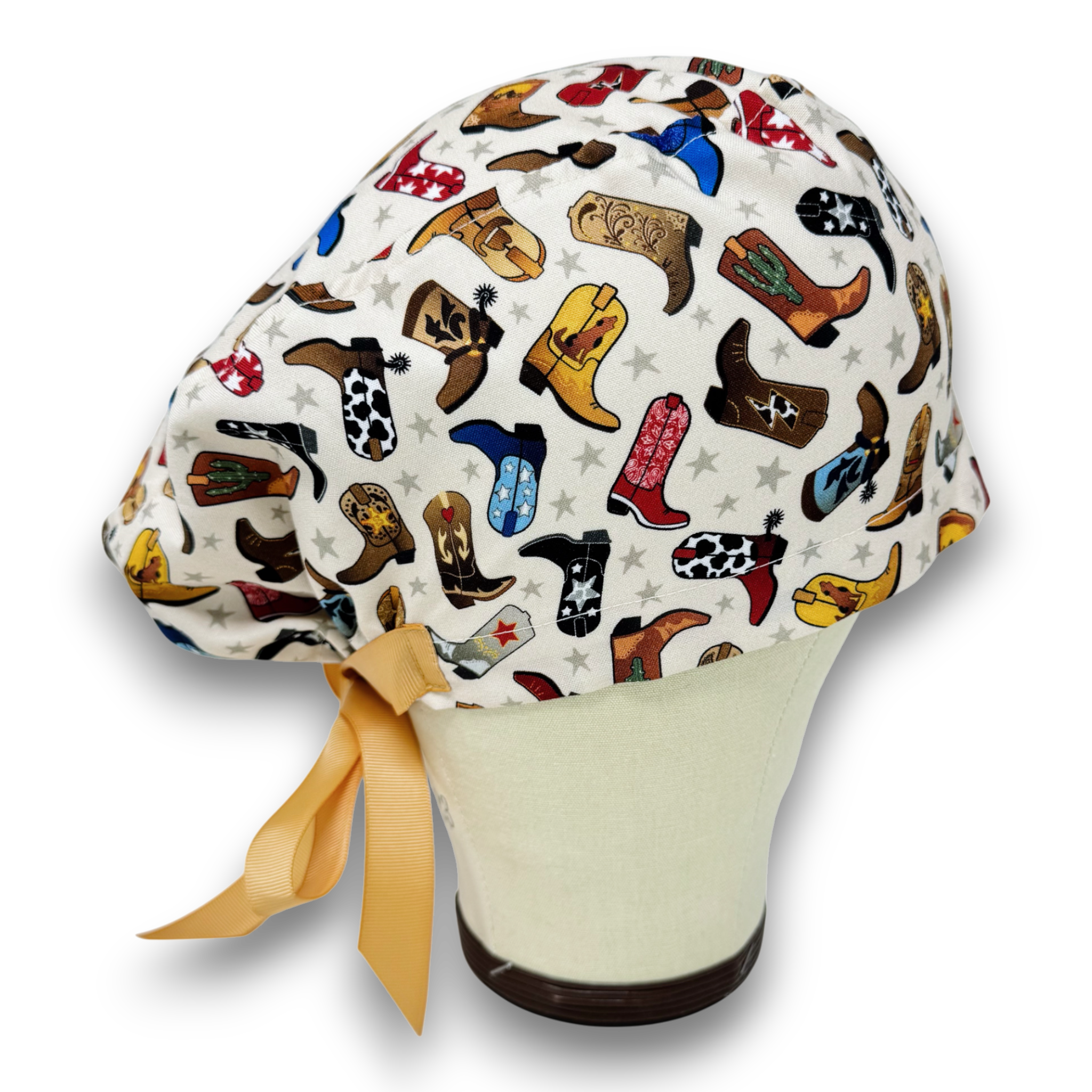Cowboy Boots Euro scrub cap with ties for Women by Paradise Caps. Euro PLUS style.