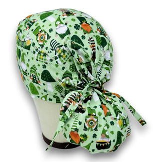 Luck gnomes Ponytail scrub cap for women with satin lined option by Paradise Caps.