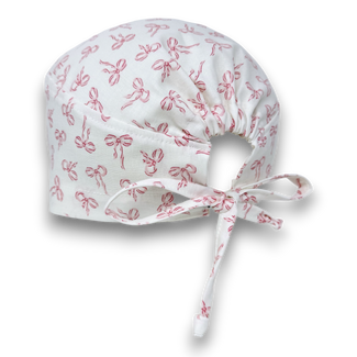 Bow Print skull tie-back style surgical scrub cap by Paradise Caps.