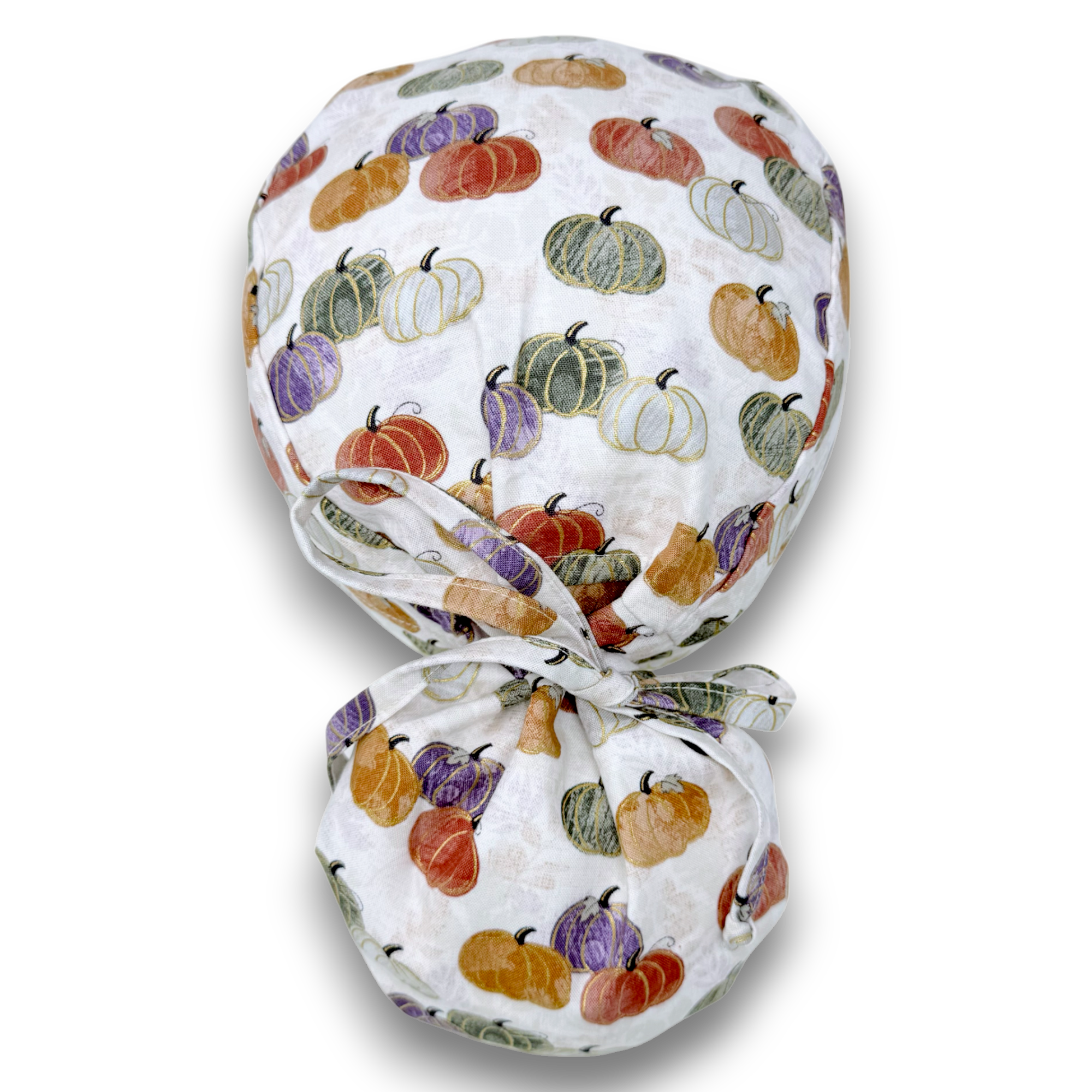 Pumpkin Ponytail scrub cap for women with satin lined option by Paradise Caps.