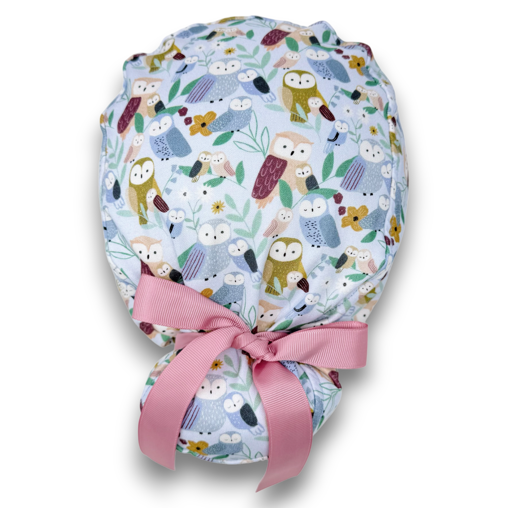 Owl Euro scrub cap with ties for Women by Paradise Caps. Euro PLUS style.