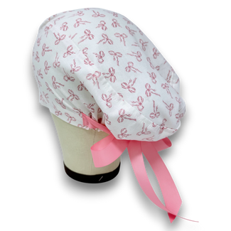 Pink Bows Euro scrub cap with ties for Women by Paradise Caps. Euro PLUS style.