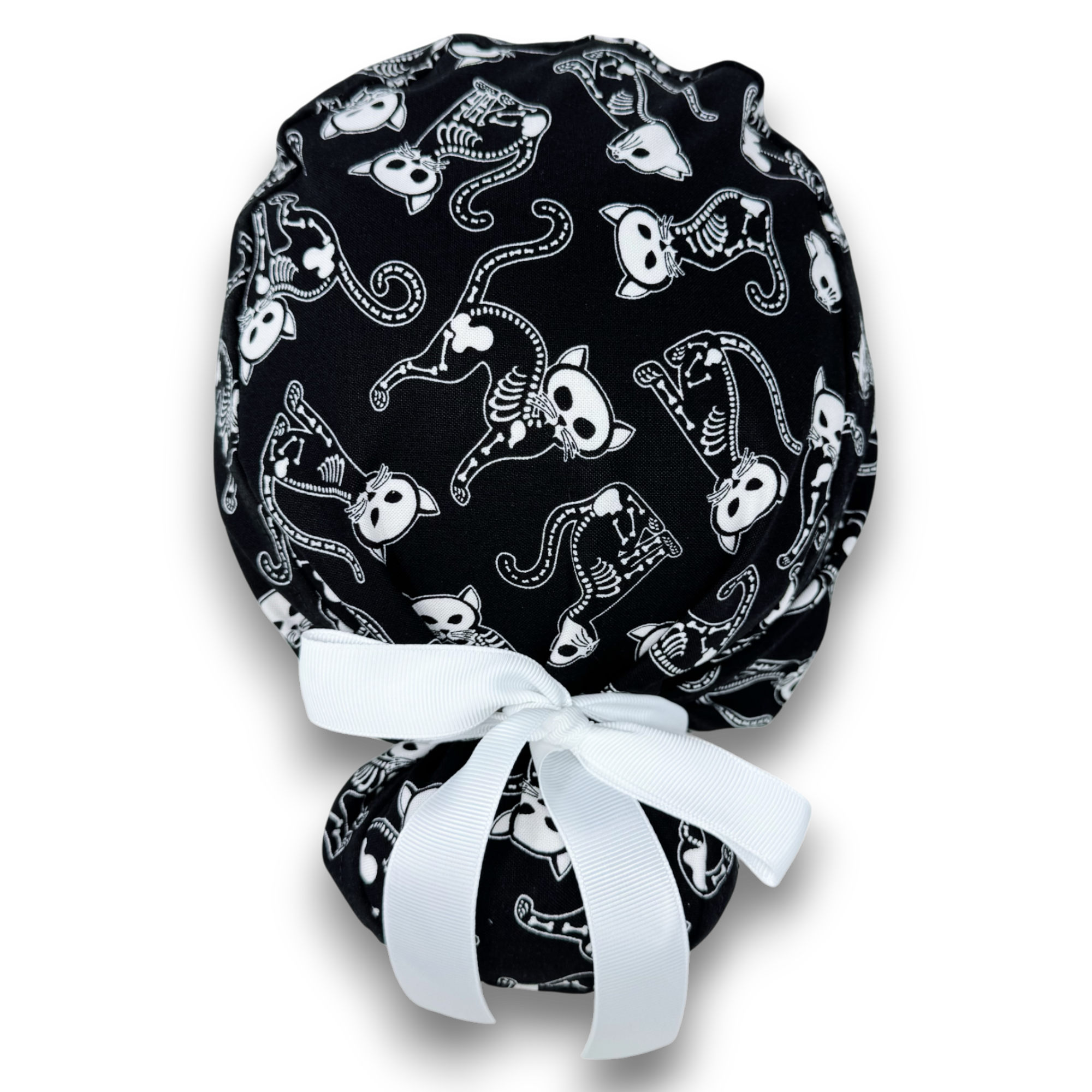 Skeleton Cats Euro scrub cap with ties for Women by Paradise Caps. Euro PLUS style.