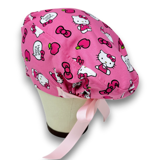 Pink Euro Euro scrub cap with ties for Women by Paradise Caps. Euro PLUS style.