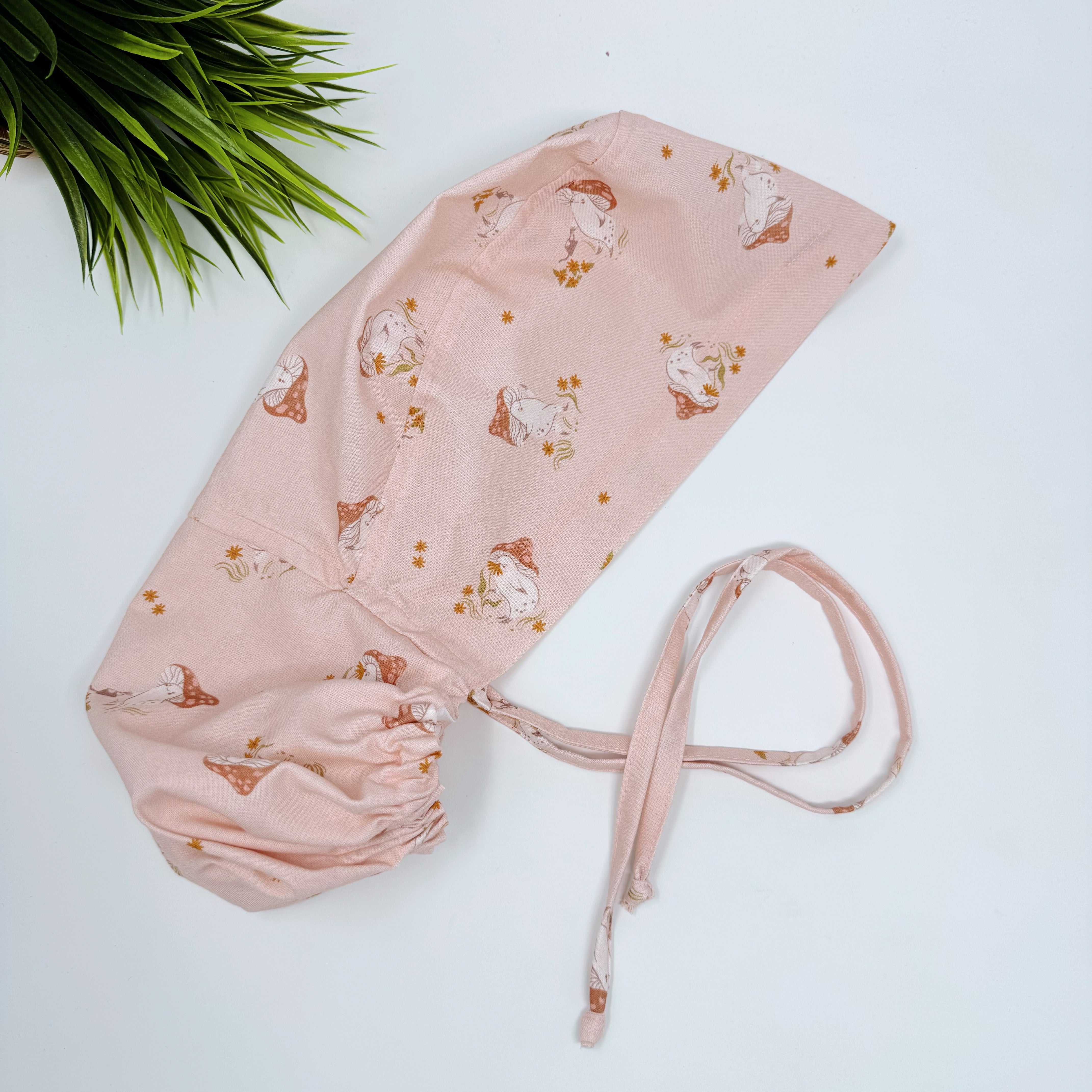 Pearl Mushroom Ponytail scrub cap for women with satin lined option by Paradise Caps.