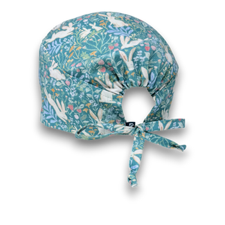 Surgical scrub cap. Bunny Garden Skull tie-back style scrub hat by Paradise Caps. Easter.