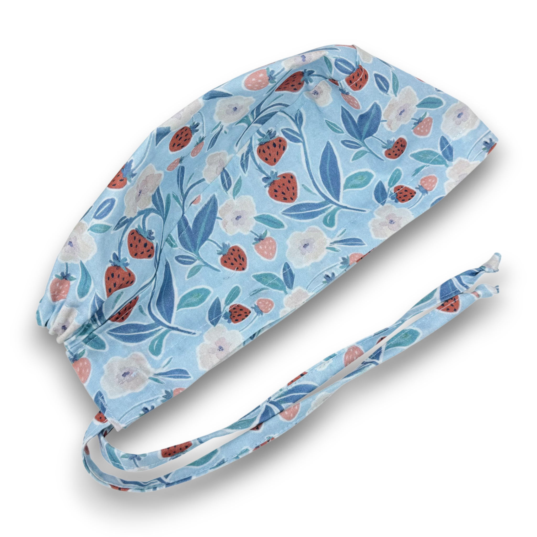 Strawberry Floral Skull tie-back style surgical scrub cap by Paradise Caps.