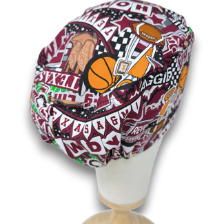 Euro scrub cap for women. Texas A&M European surgical hat with satin lined by Paradise Caps.