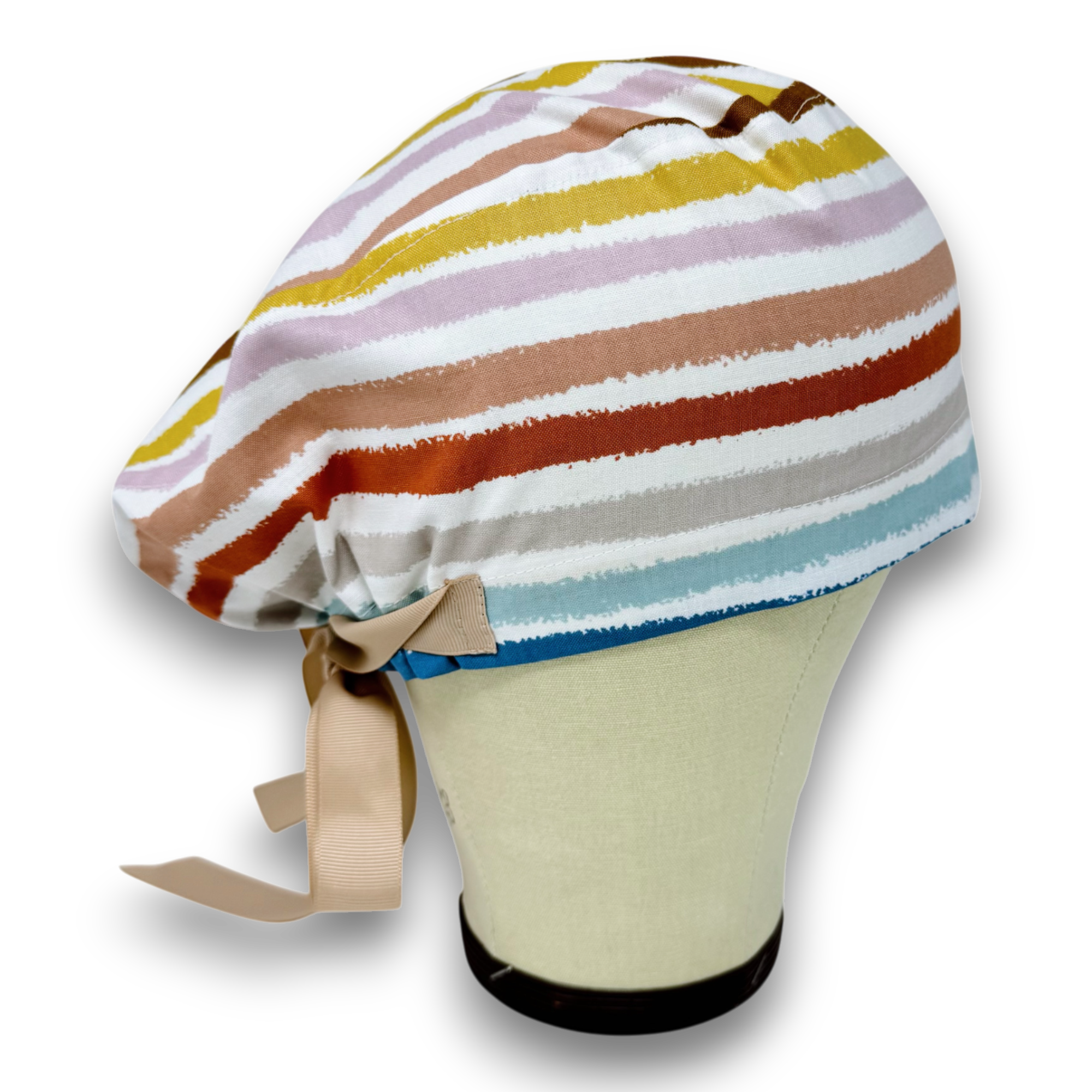 Retro Stripes Euro scrub cap with ties for Women by Paradise Caps. Euro PLUS style.