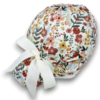 Flowers Euro scrub cap with ties for Women by Paradise Caps. Euro PLUS style.