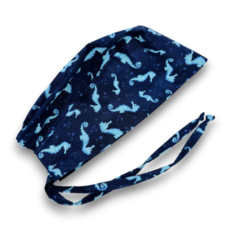 Mens Surgical scrub cap. Ocean Seahorse Print tie back scrub hat by Paradise Caps.