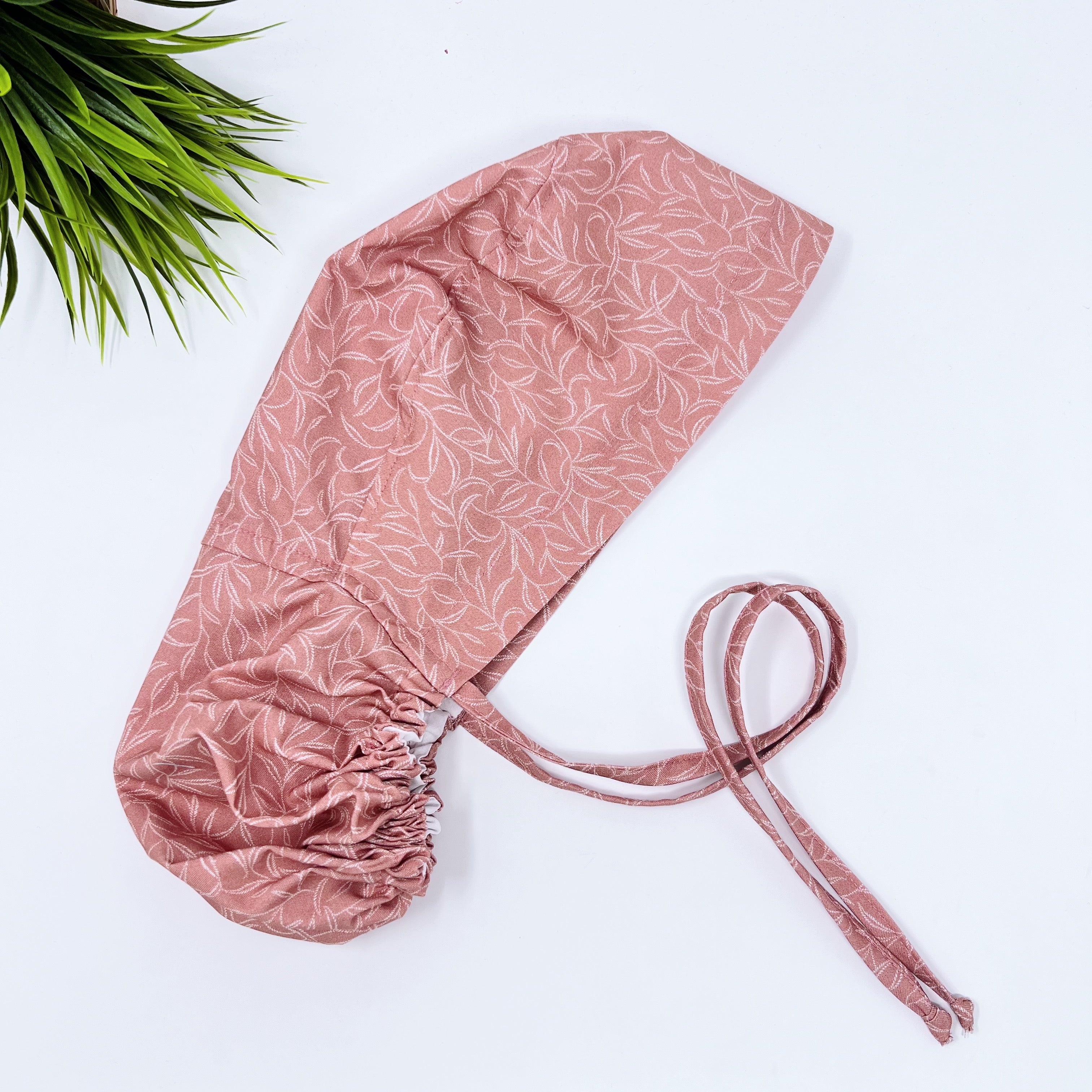 Red White Ponytail scrub cap for women with satin lined option by Paradise Caps.