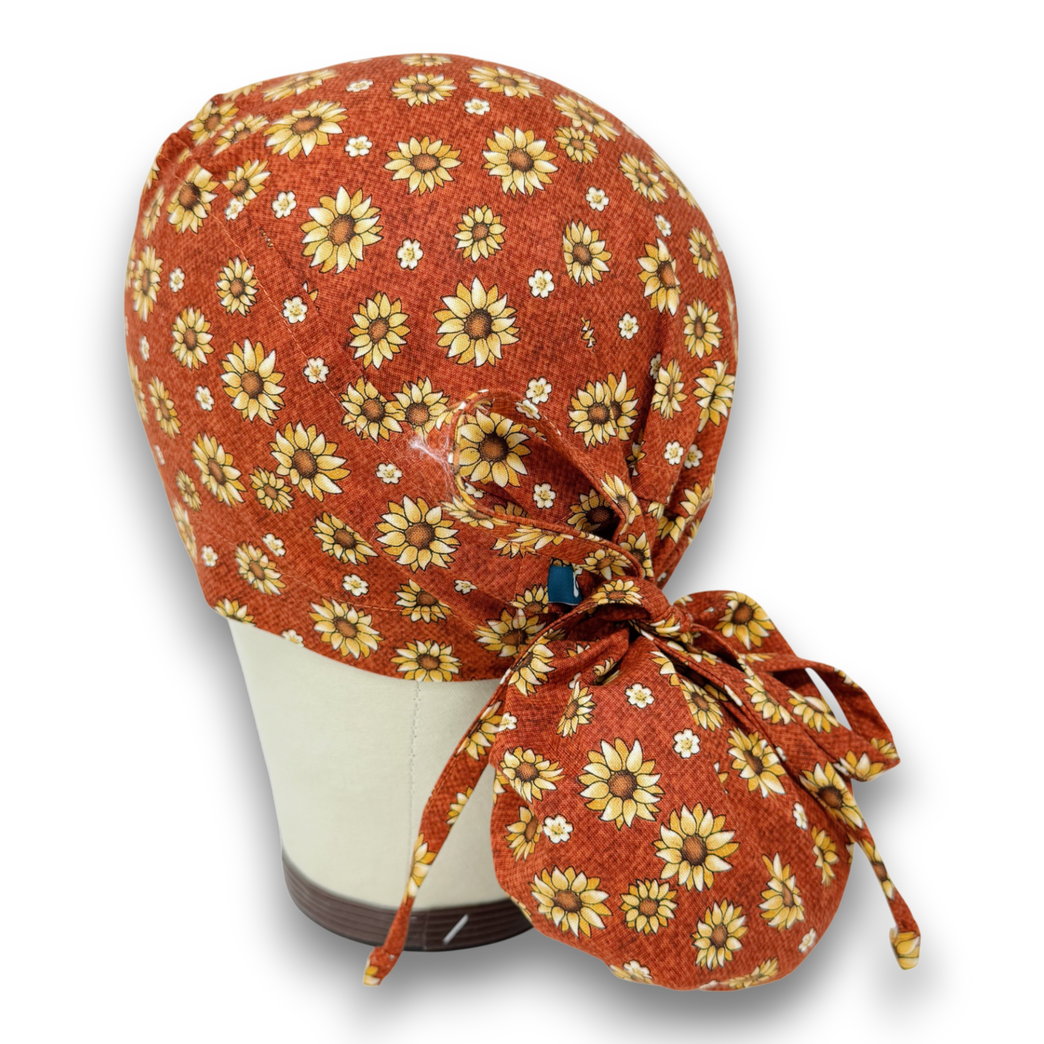 Autumn Flowers Ponytail scrub cap, Surgical cap women. Satin Lined Option Surgical cap with ponytail.