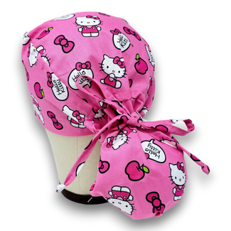 Pink Ponytail scrub cap for women with satin lined option by Paradise Caps.