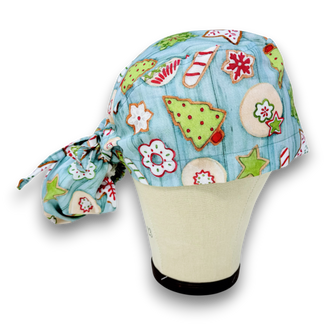 Christmas gingerbread Ponytail scrub cap for women with satin lined option by Paradise Caps.