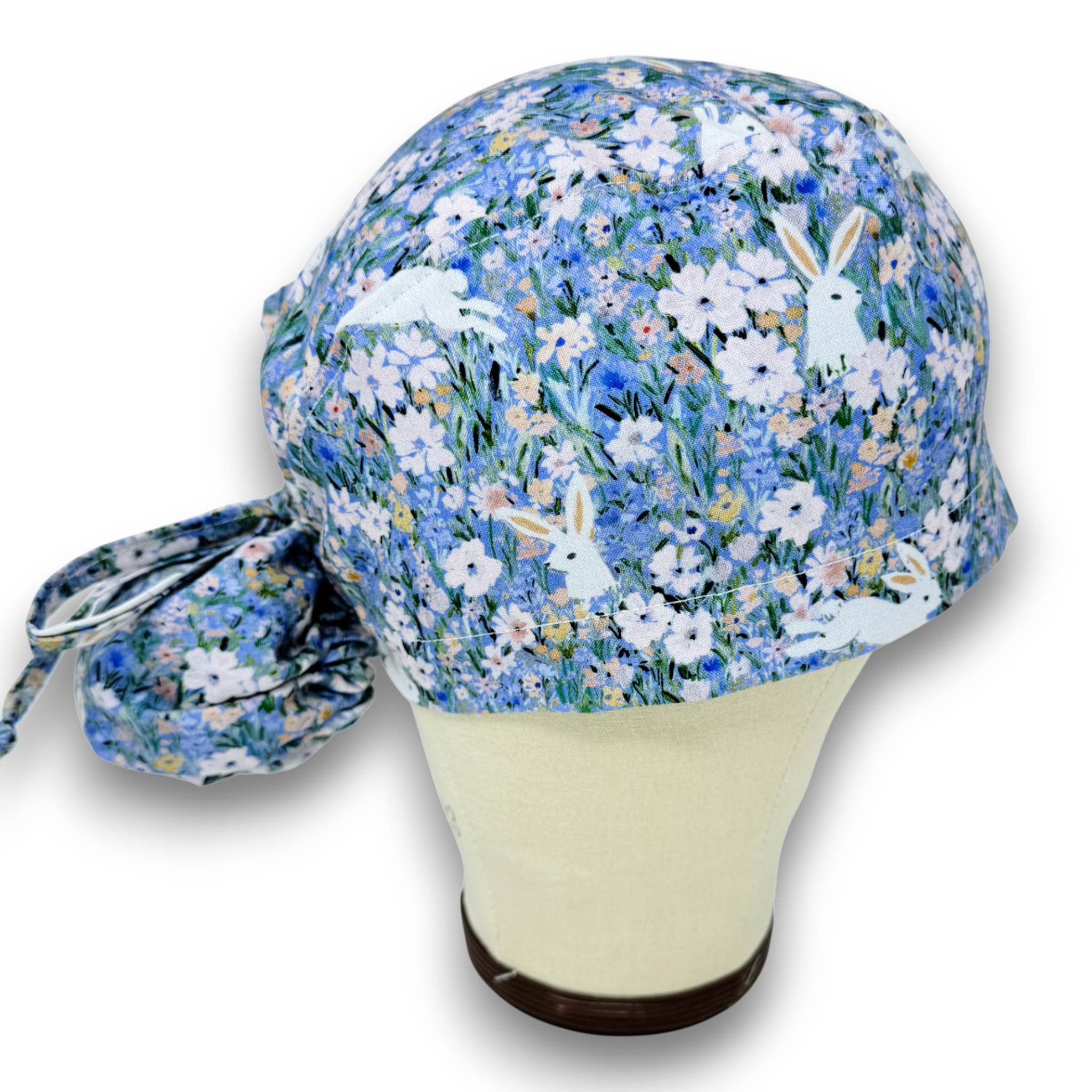 Spring Bunnies Ponytail scrub cap for women with satin lined option by Paradise Caps.
