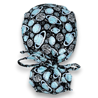 Planet Ponytail scrub cap for women with satin lined option by Paradise Caps.