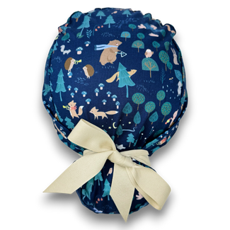Forest Animals Euro scrub cap with ties for Women by Paradise Caps. Euro PLUS style.