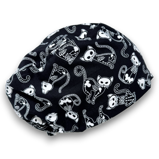 Skeleton Cats Euro Scrub Cap for Women with Satin Lined Option by Paradise Caps.