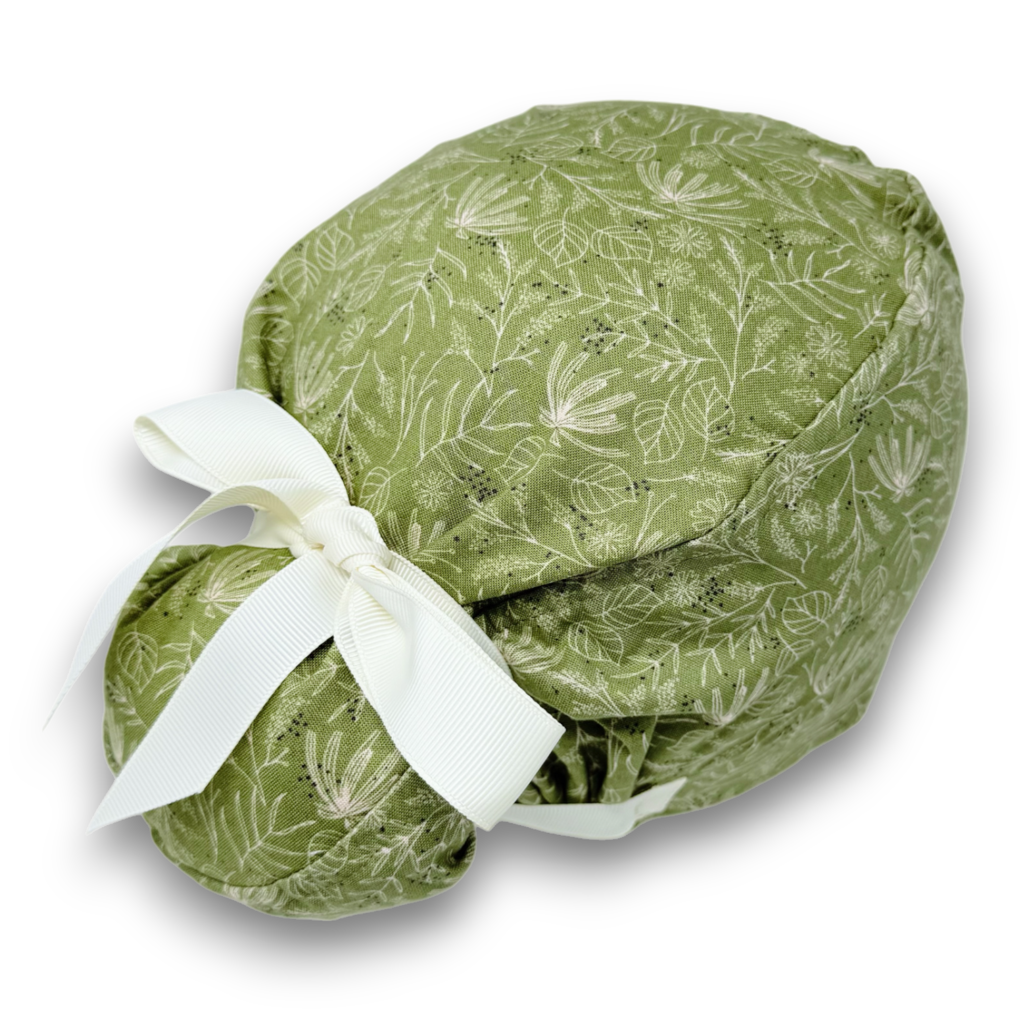Green Floral Euro scrub cap with ties for Women by Paradise Caps. Euro PLUS style.