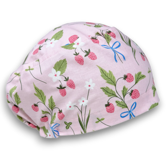 Spring Strawberries Euro Scrub Cap for Women with Satin Lined Option by Paradise Caps.