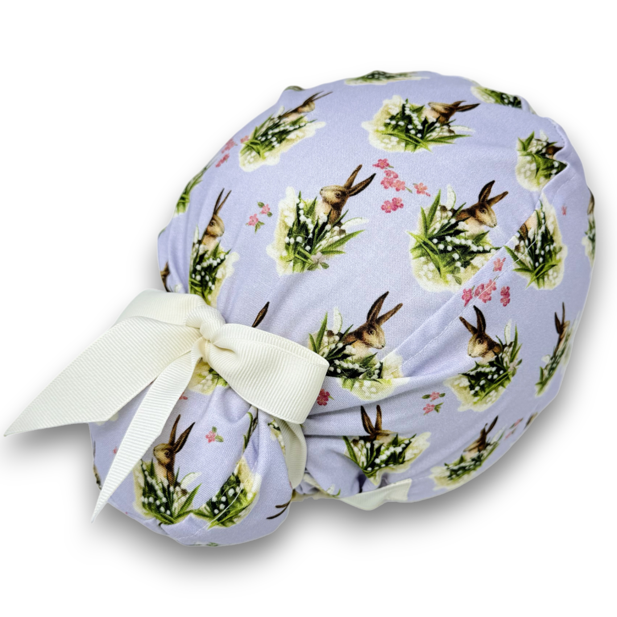 Easter Euro scrub cap with ties for Women, Bunny European Surgical cap with Satin Lined by Paradise Caps.
