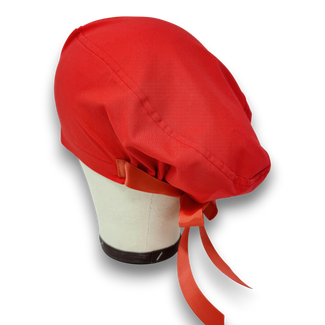 Red Euro scrub cap with ties by Paradise Caps. Solid color Scrub Cap for Women, European Surgical cap with Satin Lined Option.