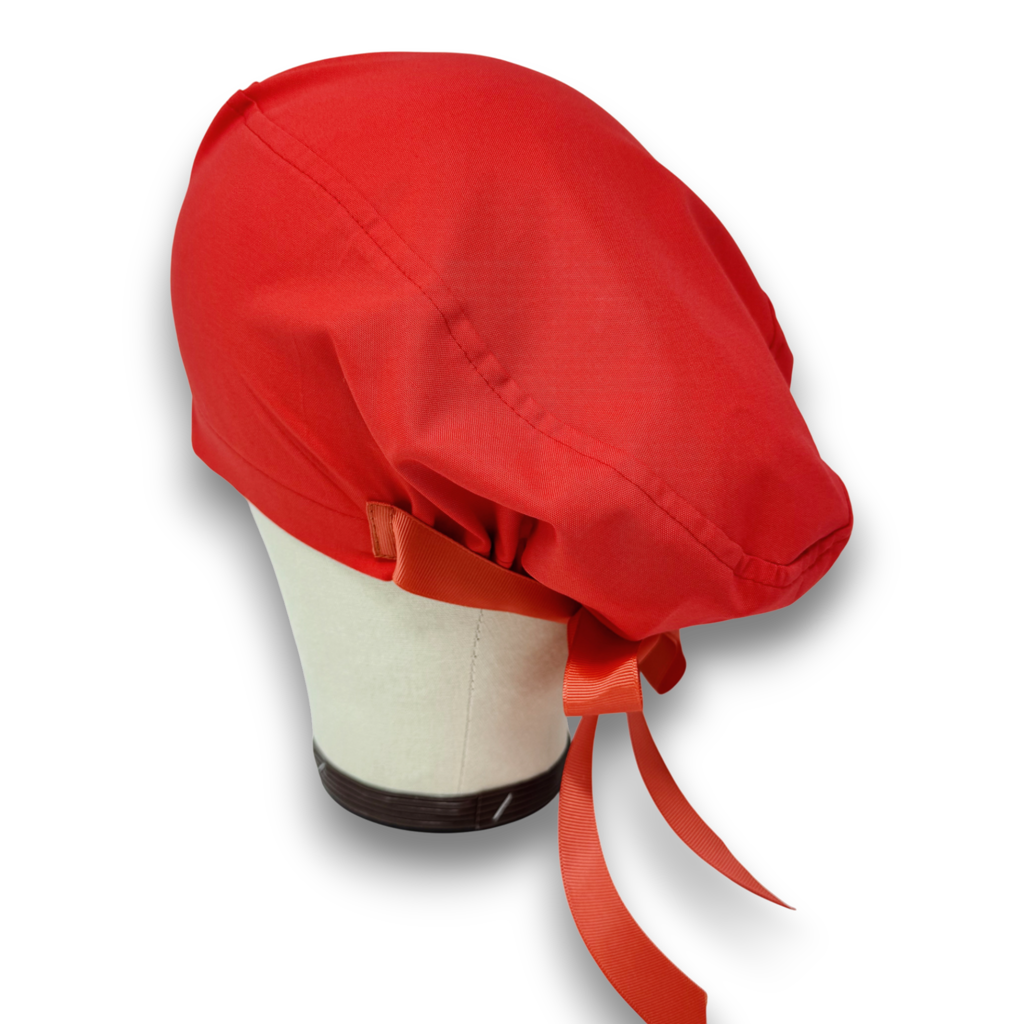 Red Euro scrub cap with ties by Paradise Caps. Solid color Scrub Cap for Women, European Surgical cap with Satin Lined Option.