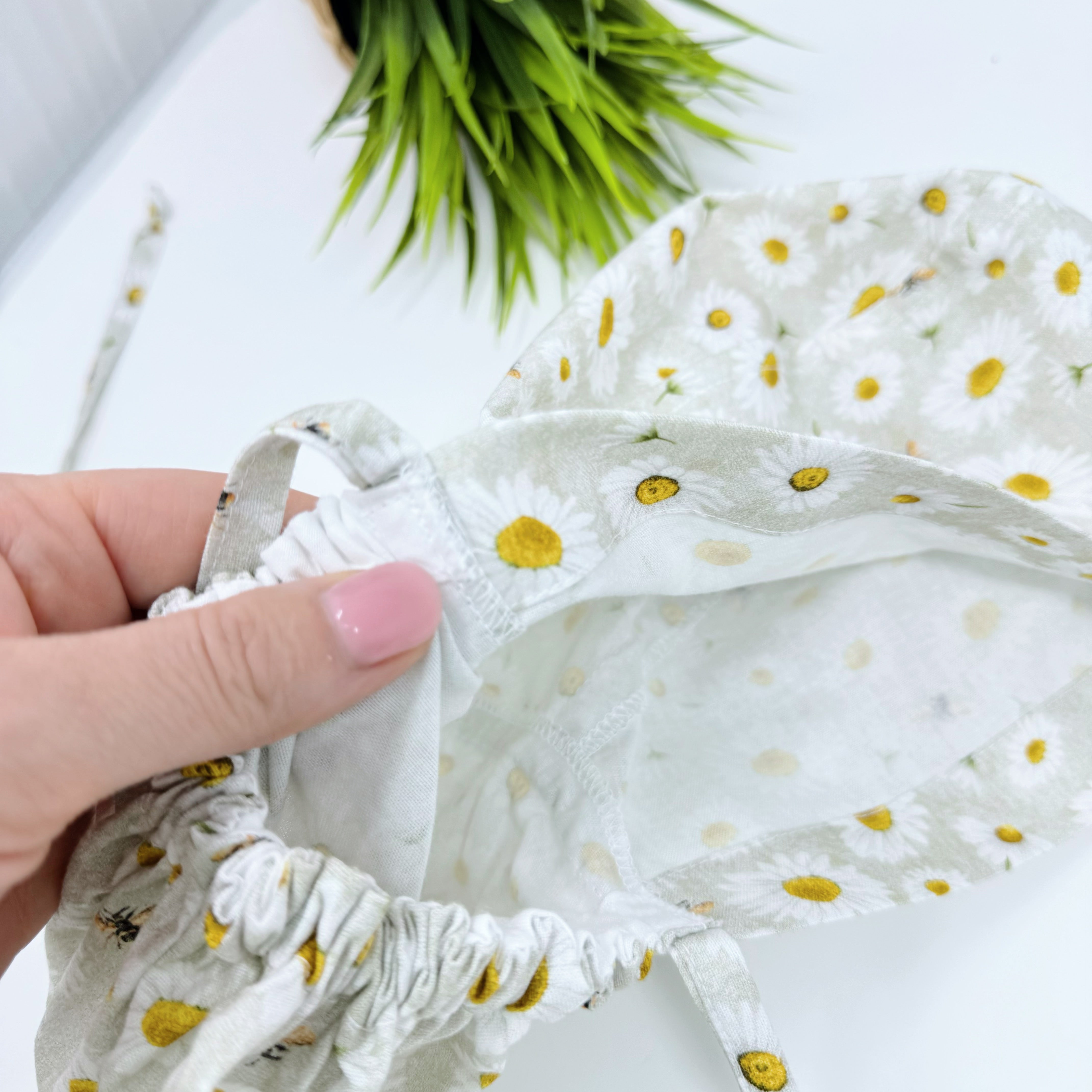 Bee And Daisy Ponytail scrub cap for women with satin lined option by Paradise Caps.