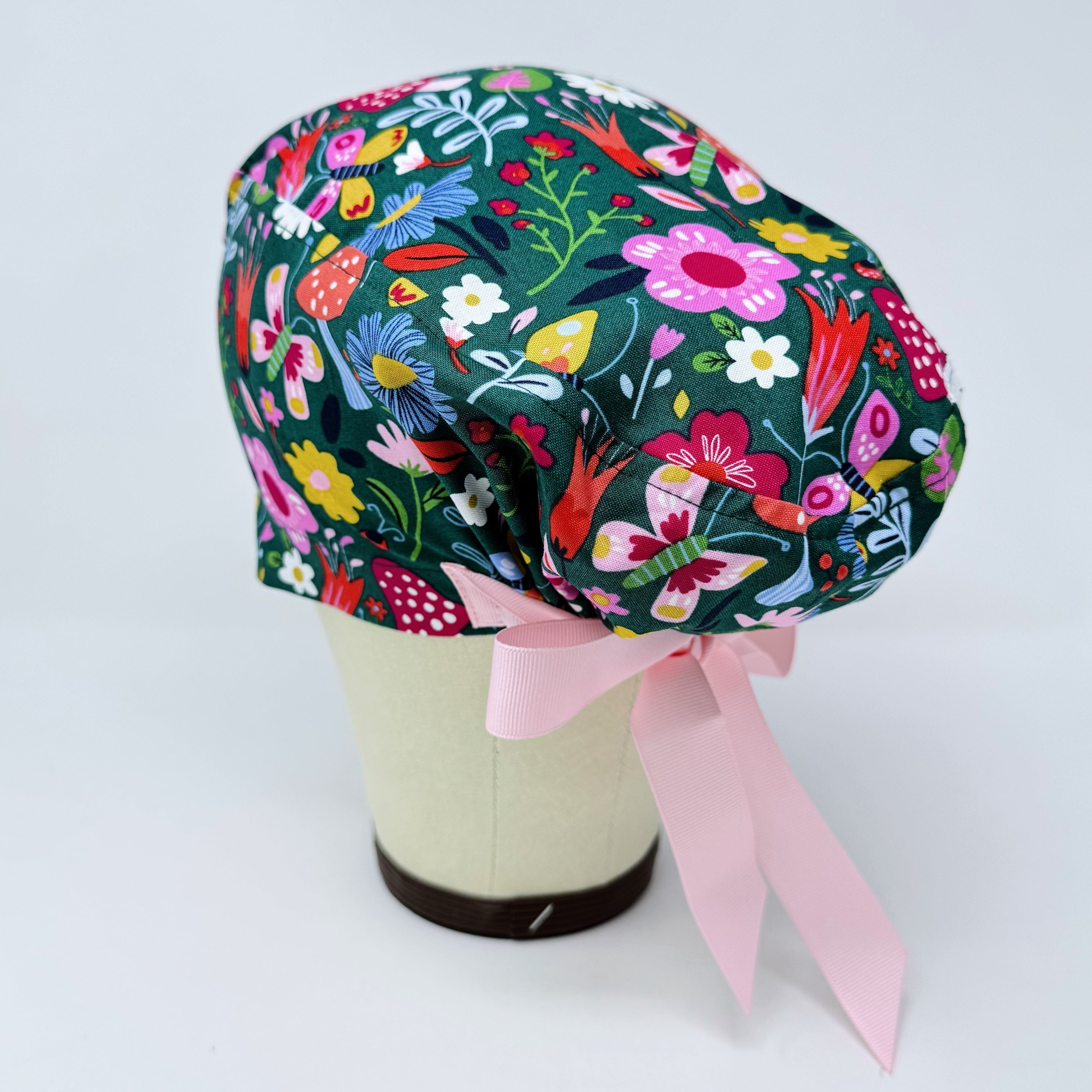 Mushroom Euro scrub cap with ties for Women by Paradise Caps. Euro PLUS style.