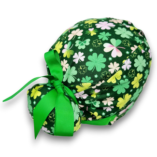 Euro scrub cap with ties for Women, St. Patrick’s Day European Surgical cap with Satin Lined by Paradise Caps. Euro PLUS style.