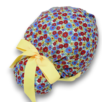 Summer Meadow Euro scrub cap with ties for Women by Paradise Caps. Euro PLUS style.