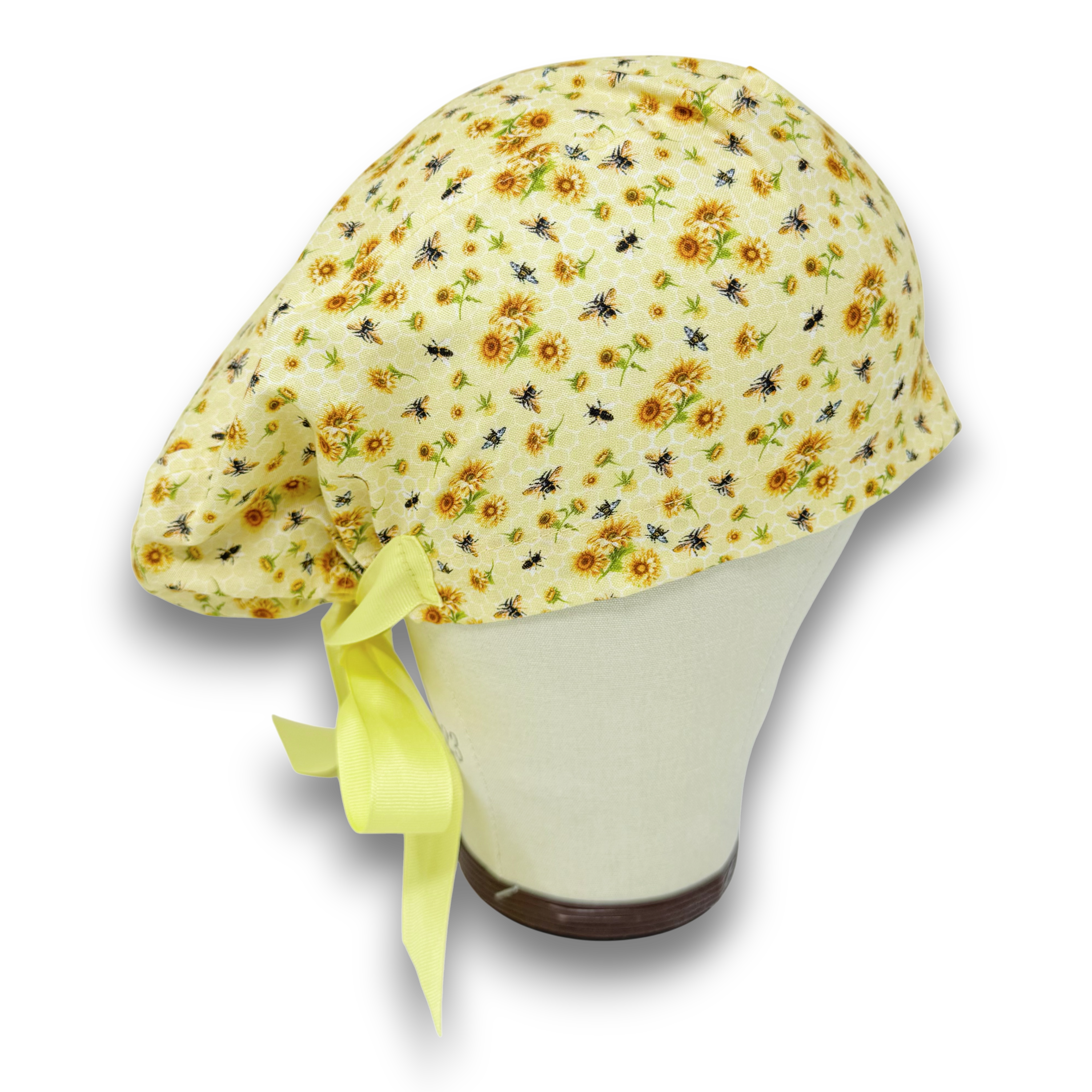 Bee And Sunflower Euro scrub cap with ties for Women by Paradise Caps. Euro PLUS style.