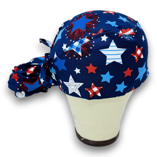 Patriotic ponytail scrub cap for women with Satin Lined option by Paradise Caps.
