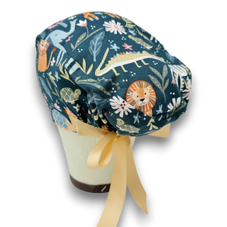 Wild animal Euro scrub cap with ties for Women by Paradise Caps. Euro PLUS style.