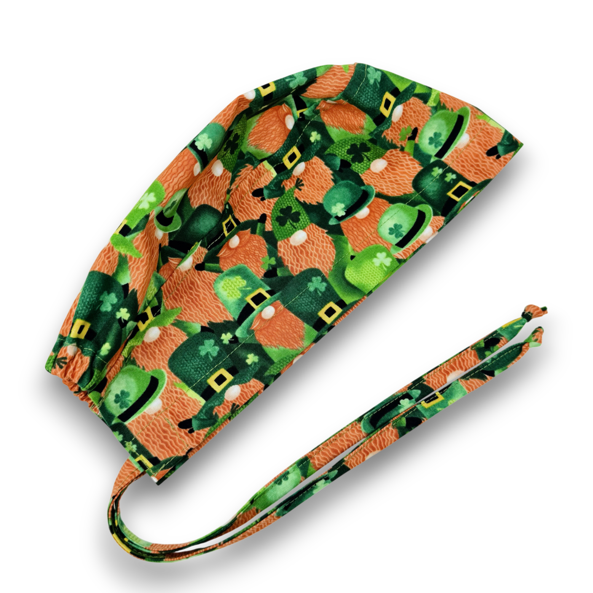 St. Patrick’s Day Skull tie-back style surgical scrub cap for men by Paradise Caps.