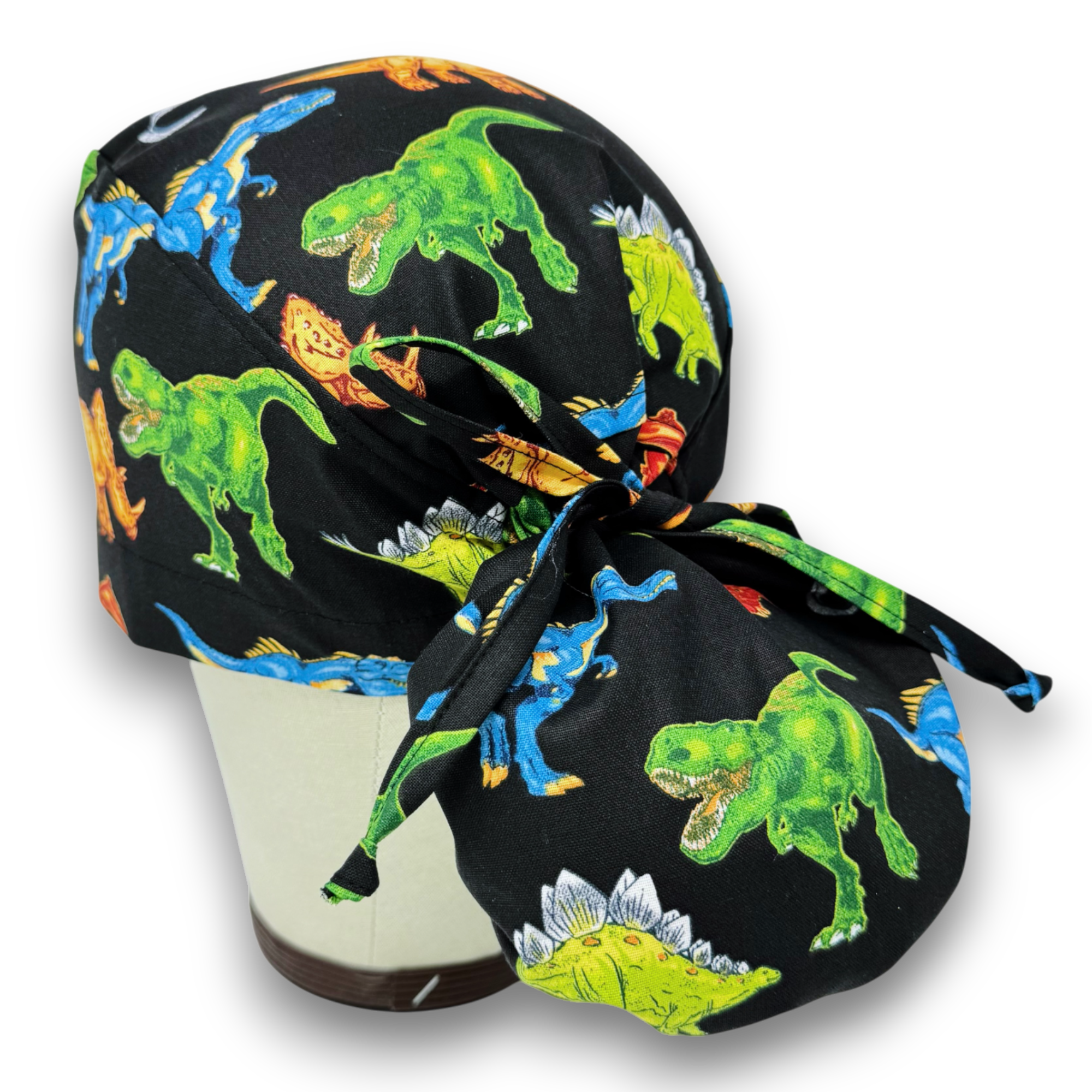 Dinosaur Ponytail scrub cap for women with satin lined option by Paradise Caps.