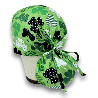 St. Patricks Day Ponytail scrub cap for women with satin lined option by Paradise Caps.
